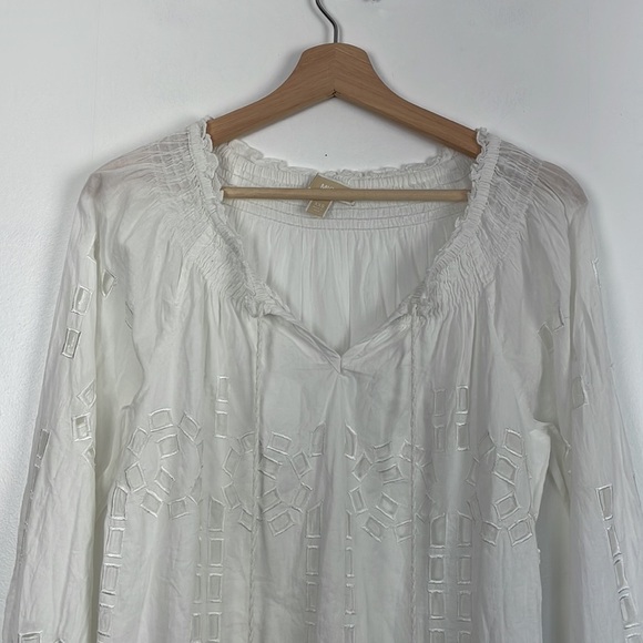 Michael Michael Kors long sleeve eyelet design tie collar pullover tunic top XXS - Picture 3 of 7